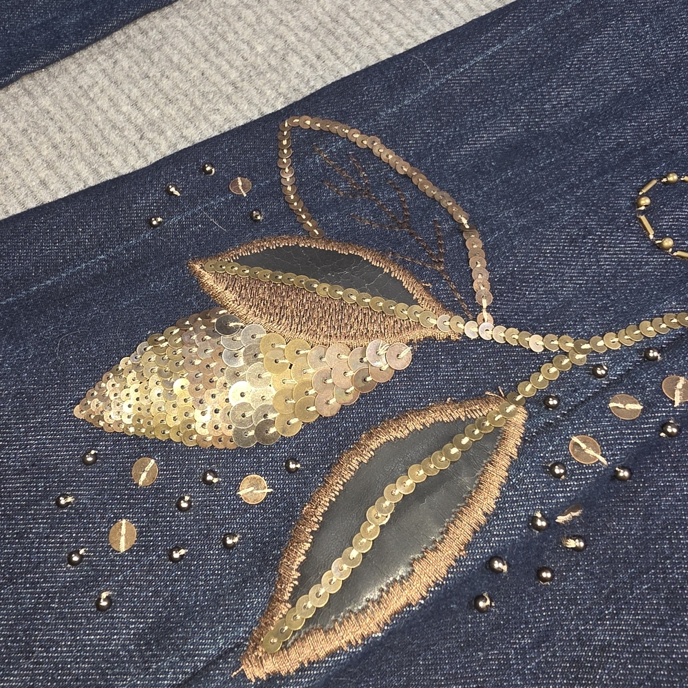 Coldwater Creek Blue Boot Cut Jeans with Gold Embroidery & Sequins - Picture 8 of 16